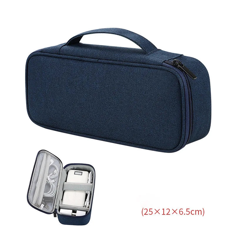 sac rangement accessoires tissu gris clair pratique ecouteurs cable usb chargeur voyage