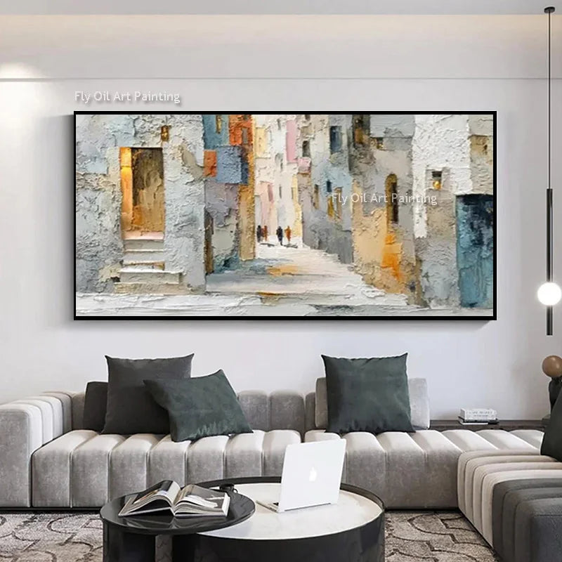 peinture l'huile abstraite contemporaine multicolore géométrique sans cadre horizontal