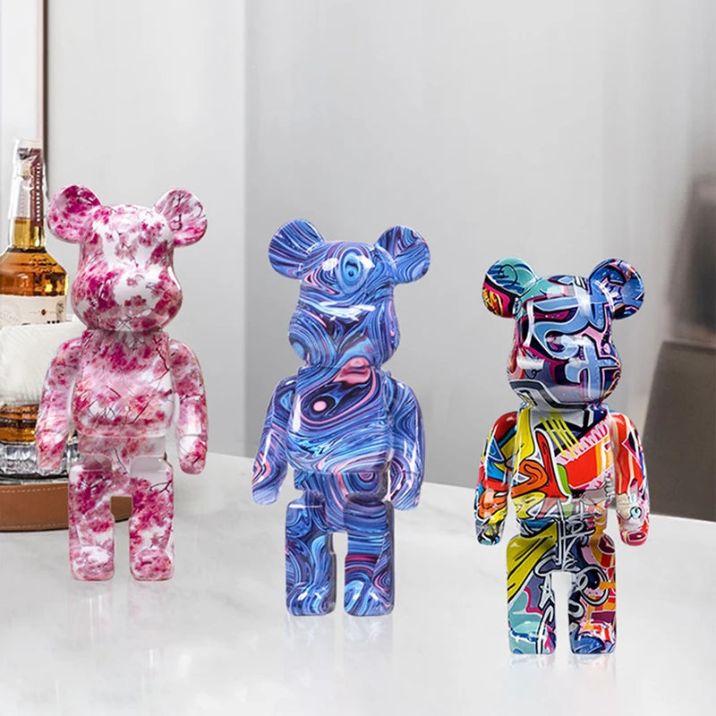 figurine ours multicolore graffiti résine contemporaine décoration intérieur table chambre erotique