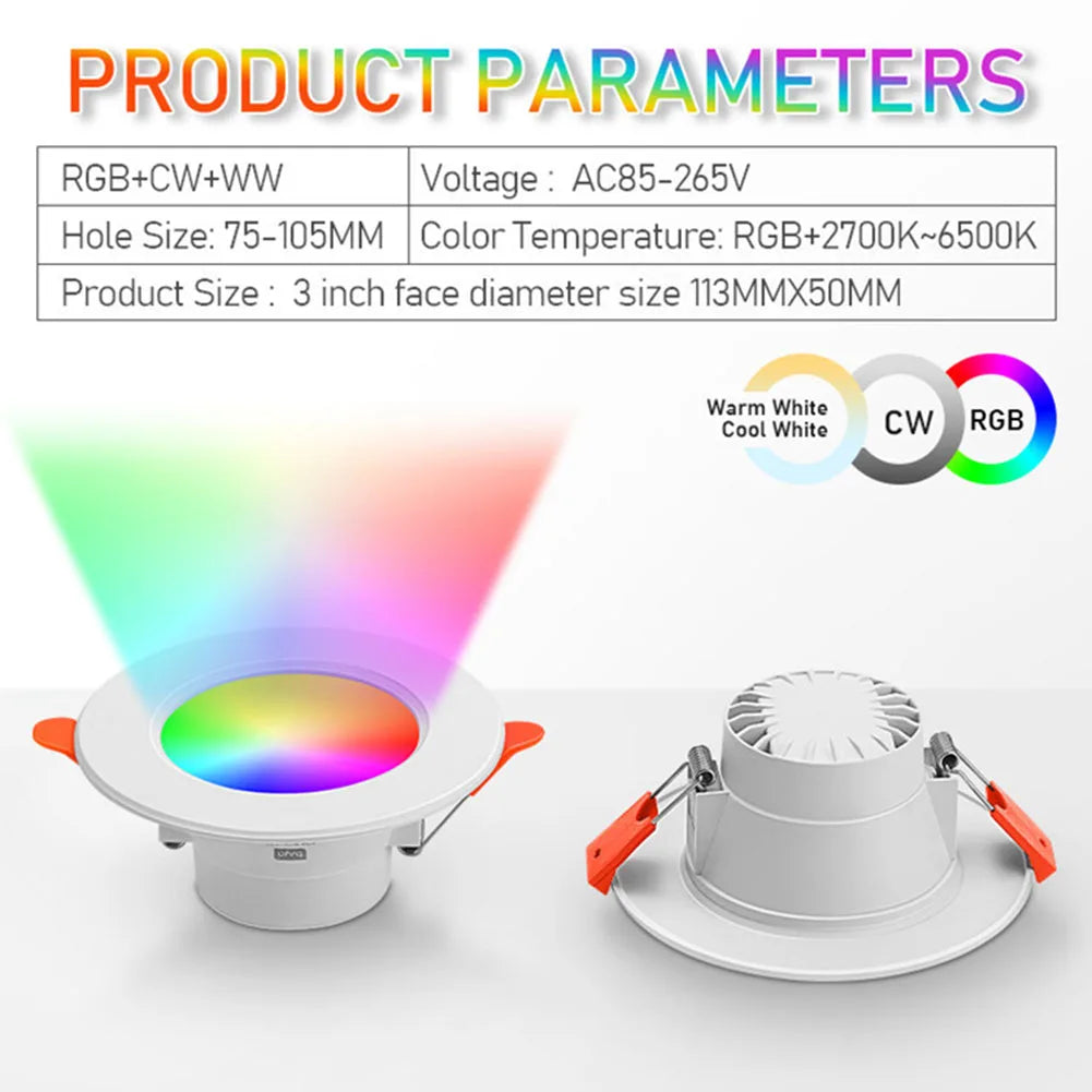 Spot LED Blanc Multicolore Compatible Bluetooth Fixation Vis Moderne 10W 113x50mm