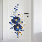 décoration murale sticker floral bleu blanc doré peinture aquarelle brillant adhésif élégantintérieur