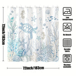 rideau douche moderne thème marin tortue hippocampes étoiles mer blanc bleu gris