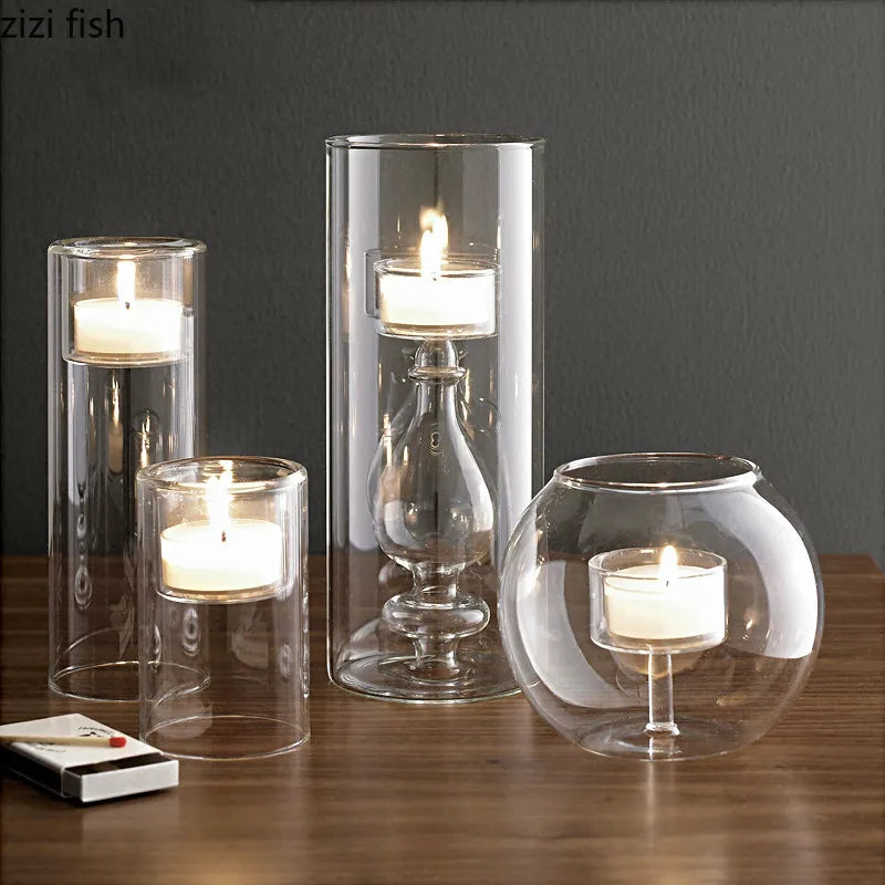 décoration moderne transparente support bougie adhésif mariage table dîner simple