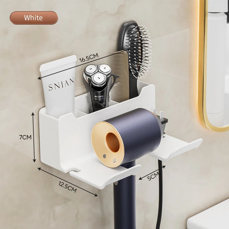 support mural moderne séchoir cheveux brosse crème rasoir fixé adhésif noir beige opaque