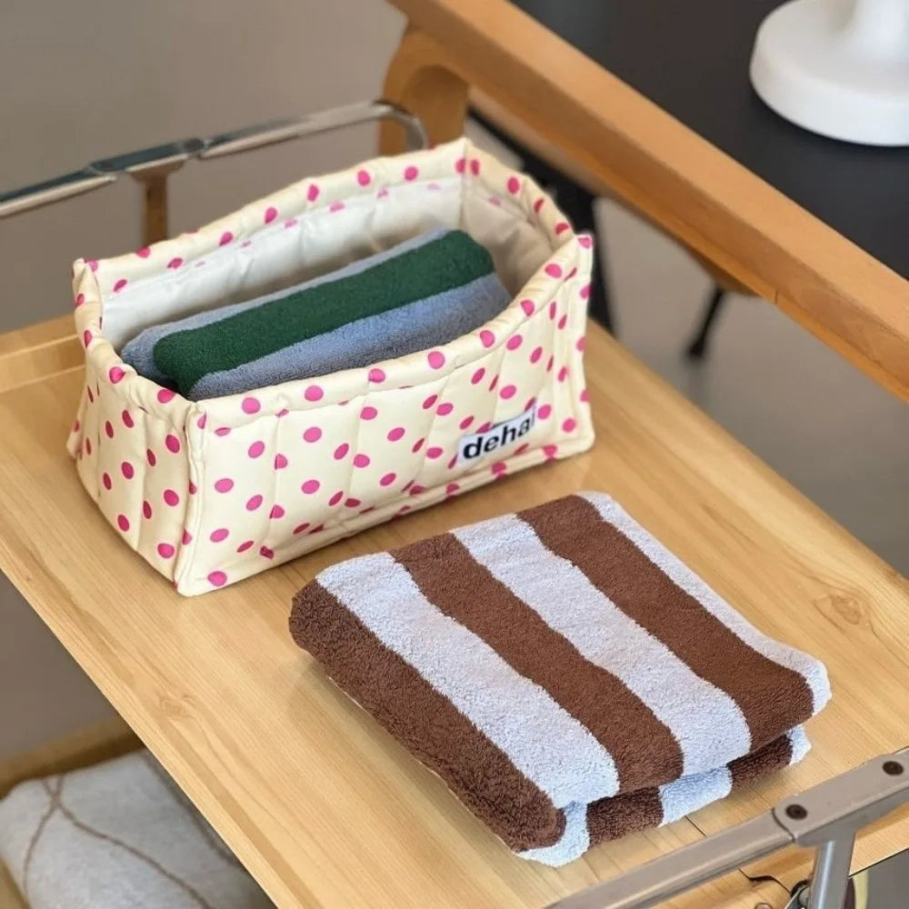 panier rangement tissu bleu rayures moderne blanc jaune multifonctionnel respectueux environnement