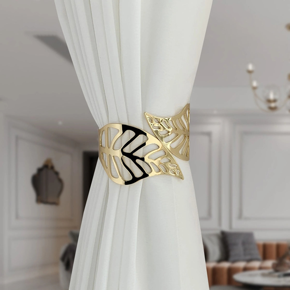 rideaux modernes anneaux or argent feuilles papillons élégants chambre salon deux pièces