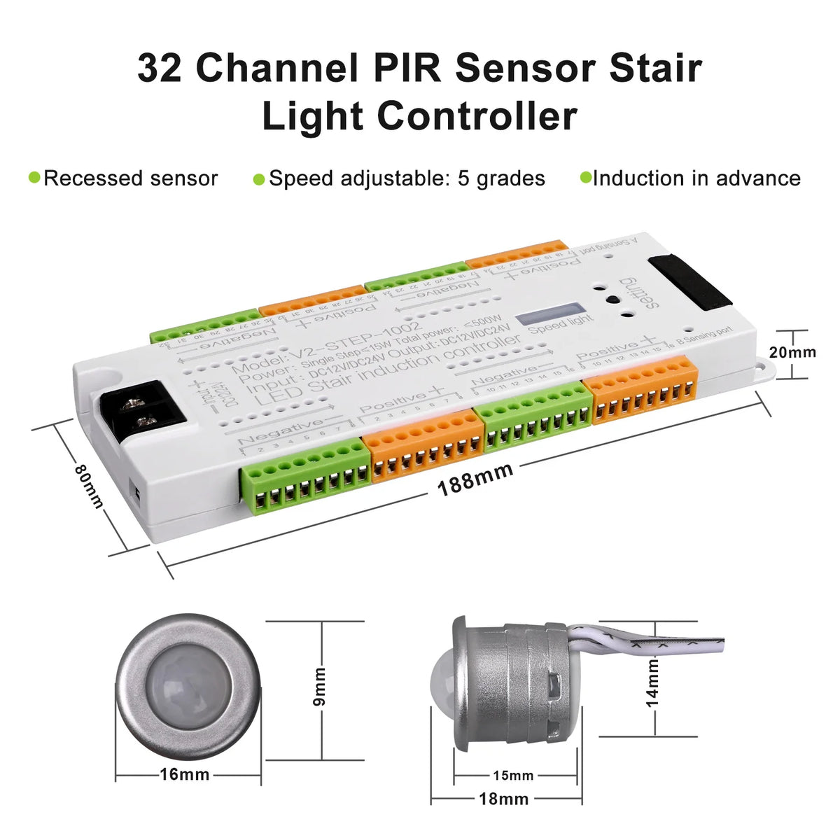contrôleur d'éclairage led escalier détecteur mouvement pir blanc moderne adhésif 32 canaux 400w 12v