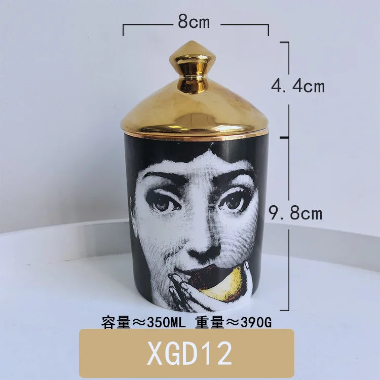 boîtes bougies parfumées art déco moderne vintage illustrations visages géométriques 350ml