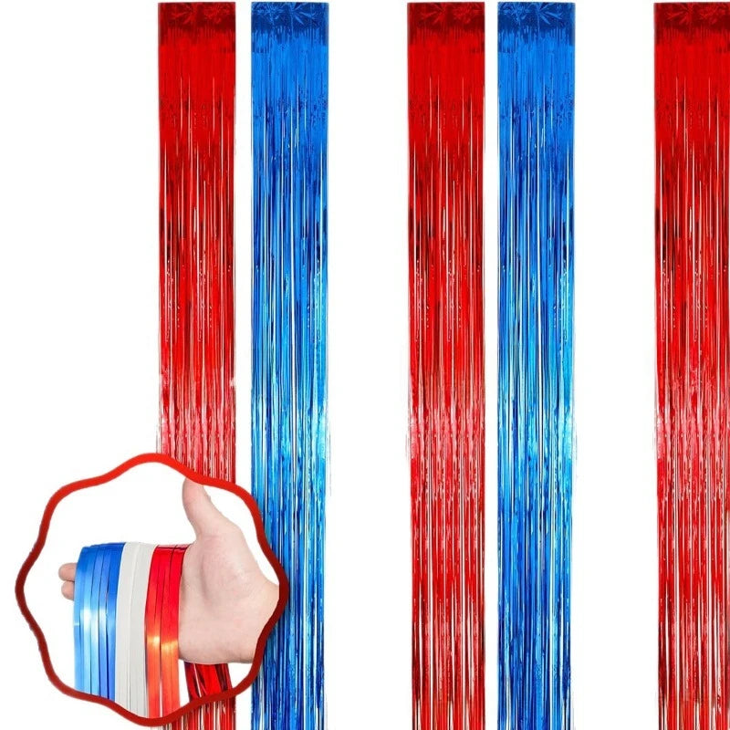 rideau décoratif rouge bleu blanc rayures étoiles adhésif festif anniversaire fête indépendance américain