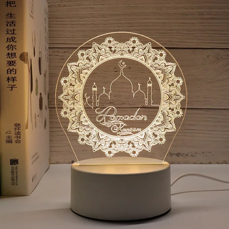 décoration murale lampe led transparente motifs islamiques adhésif base grise câble blanc moderne thème