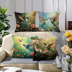 taies d'oreiller imprimées motifs fleurs colibris modernes polyester peachskin 40x40cm 45x45cm 50x50cm 60x60cm decoration