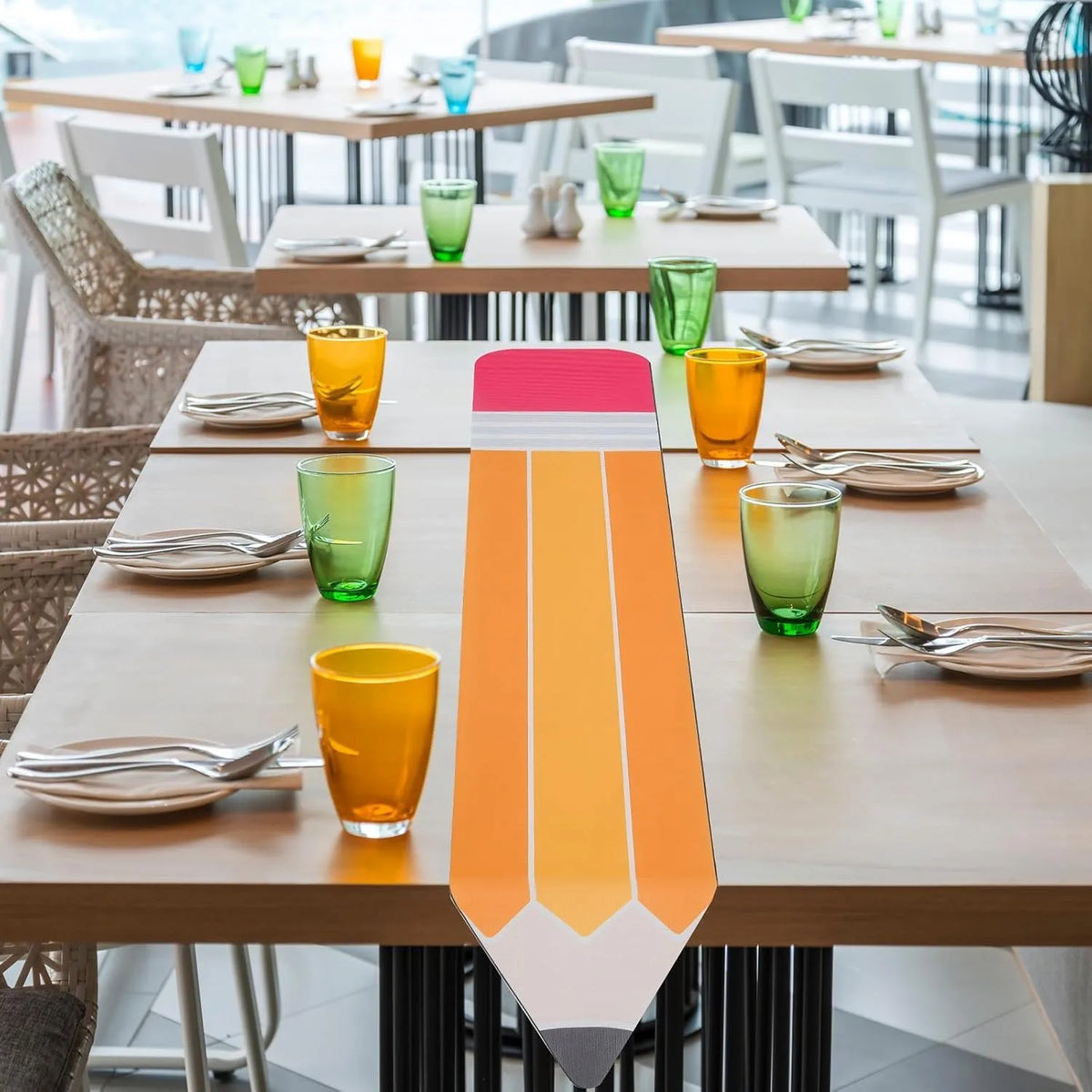 nappe chemin table motif crayon orange jaune rose rentrée scolaire décoration enfant anniversaire festive