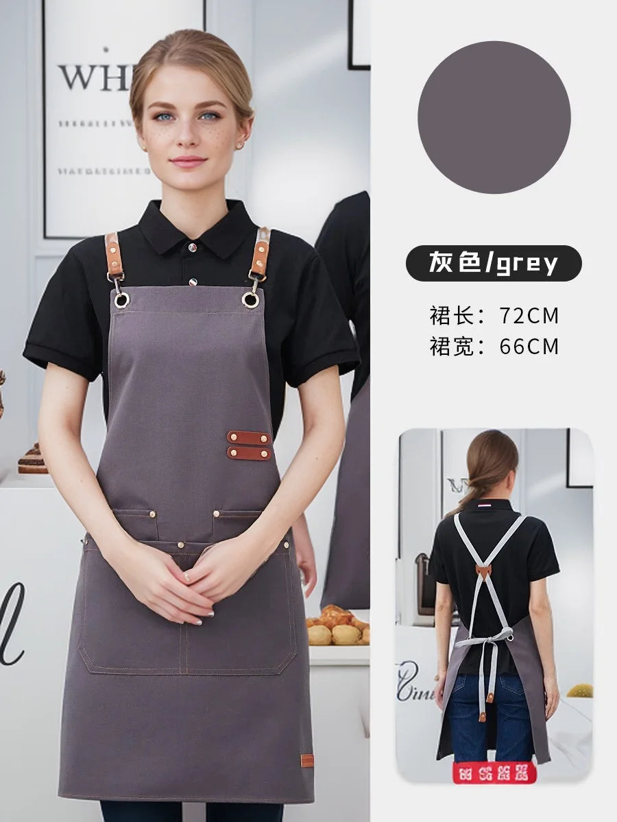 tablier cuisine marron vert beige uni classique poches boucles métalliques imperméable professionnel nettoyage