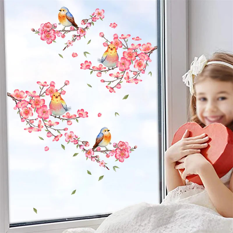 Déco salle de bain autocollant oiseaux et fleurs