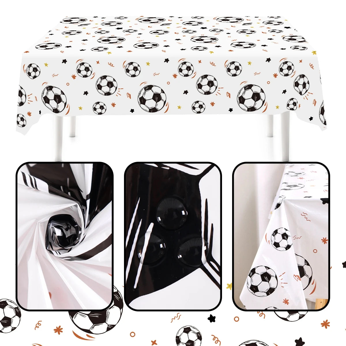 nappe jetable football ballons étoiles feuilles moderne festive blanche noire table fête anniversaire enfantsDecoration