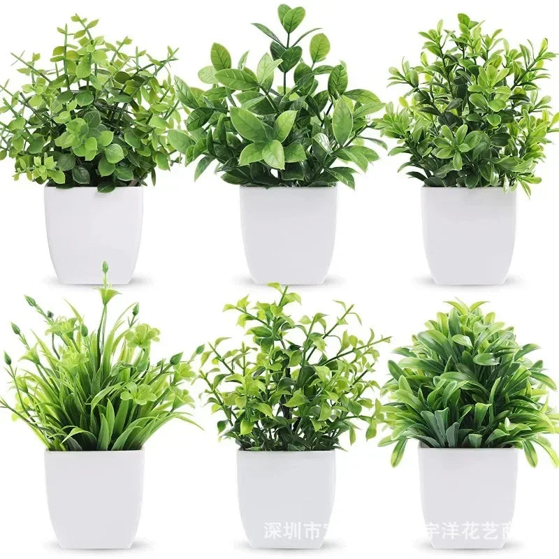 plantes artificielles vertes moderne feuilles uniformes pot blanc intérieur extérieur décoration chambre jardin exposé