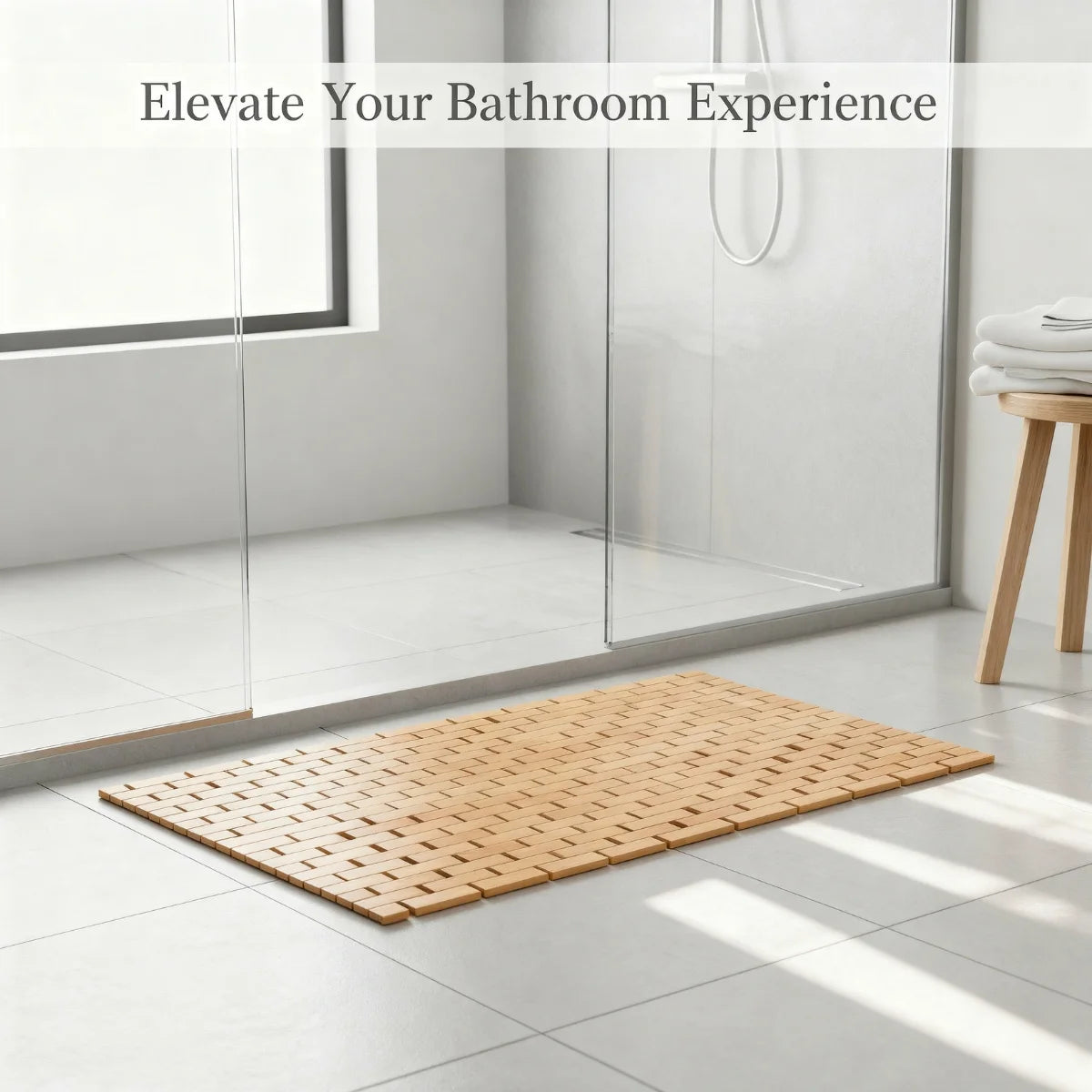 tapis sol salle bain moderne naturel bambou antidérapant facile entretien rapide séchage carrés tissés