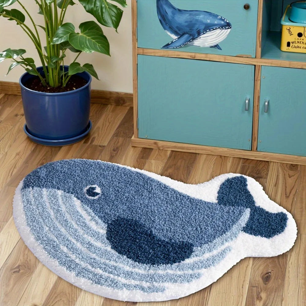tapis bain bleu marine baleine doux polyester imperméable moderne salon chambre sdb extérieur voyage