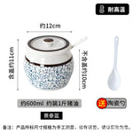 pots épices céramique fleurs stylisées couvercle cuillère plastique blanc rouge bleu noire hermétique kitchen