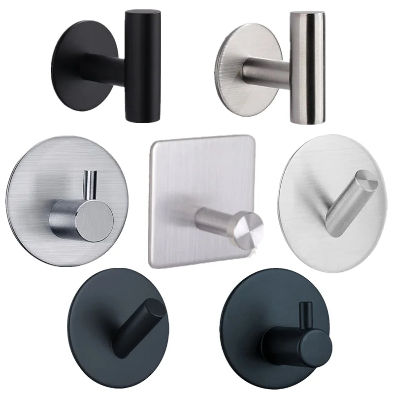 porte serviettes moderne minimaliste acier inoxydable finition polie noir argenté rondelles adhésives