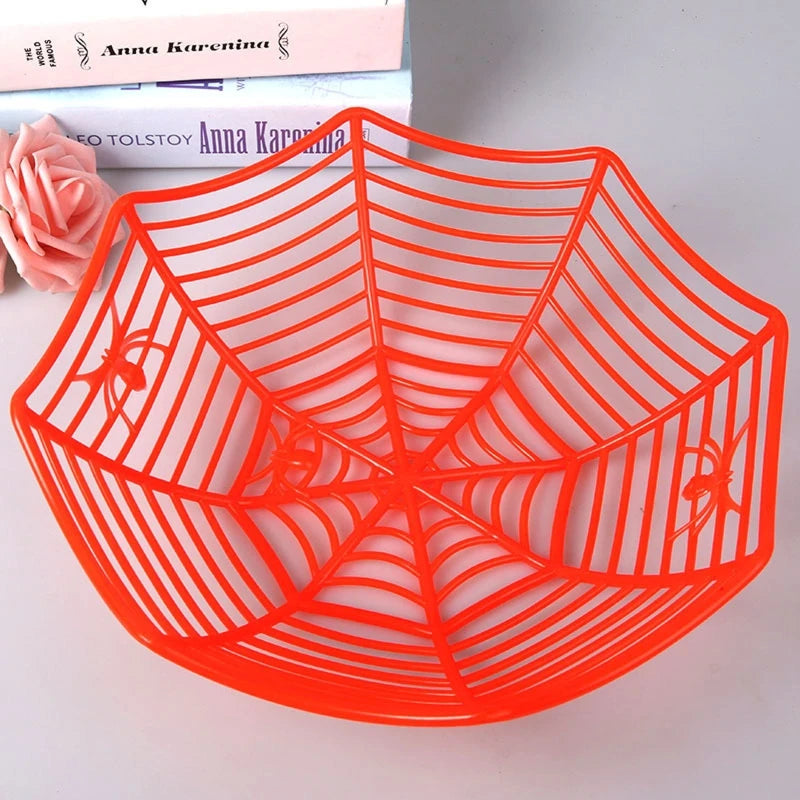 panier décoratif halloween toile d'araignée orange vert noir violet respectueux environnement multiple utilisations