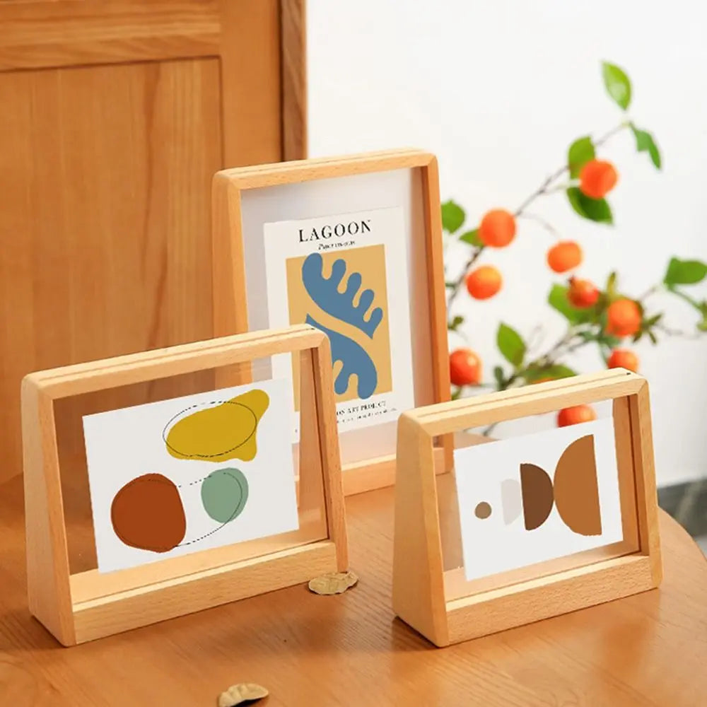 cadre photo moderne transparent bois naturel verre protection photographie minimaliste maison