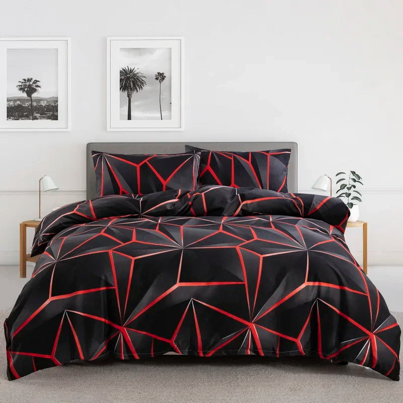 ensemble literie géométrique noir rouge zippé moderne 100 polyester taie oreiller grande taille