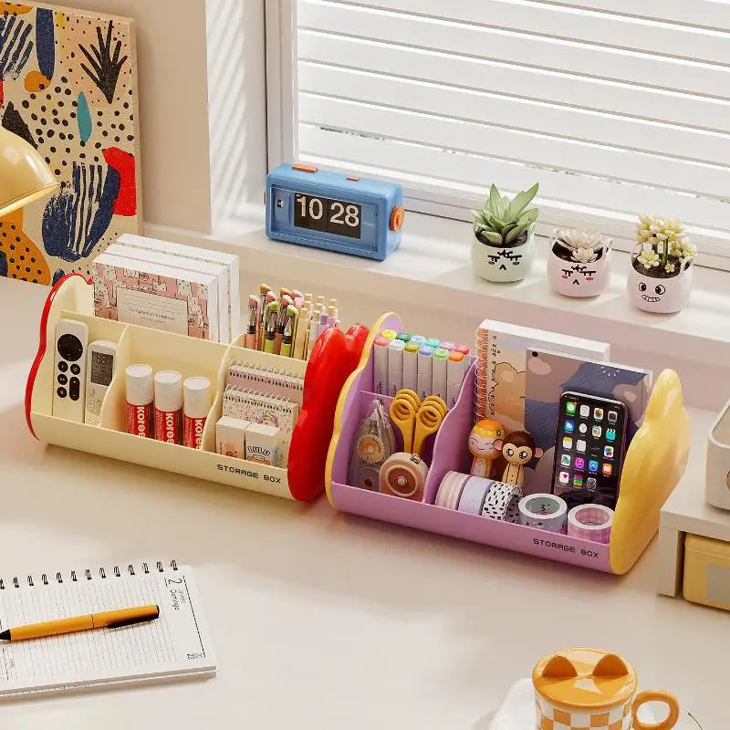 boîte rangement multifonctionnelle moderne beige rouge verte rose jaune papeterie calculatrice stylos carnets accessoires