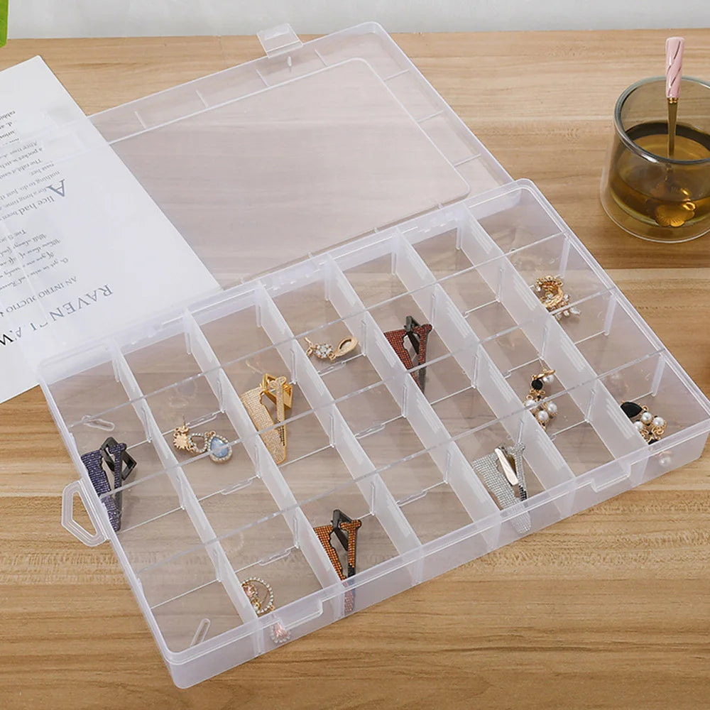 boîte bijoux transparente moderne 34.5x21.3x4.7cm 28 compartiments rangement pratique poignées respectueux environnement