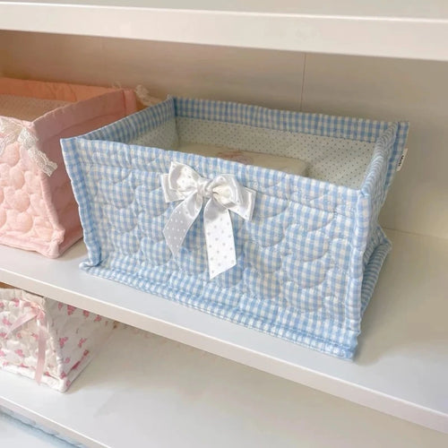 boîtes rangement coton motifs floraux rose blanc bleu vintage pliables utilisation multiple