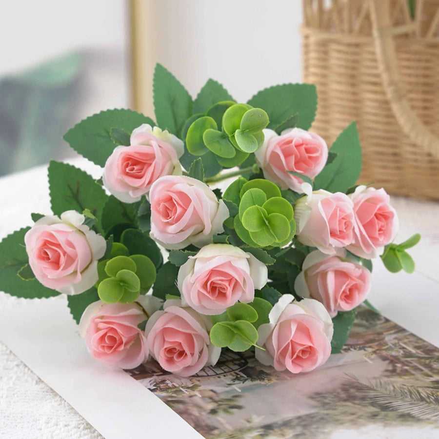 Bouquet artificiel roses feuilles eucalyptus decoration mariage anniversaire intérieurextérieur classique festive
