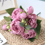 bouquet fleurs artificielles pivoines roses feuilles vertes decoration mariage anniversaire intérieur classique