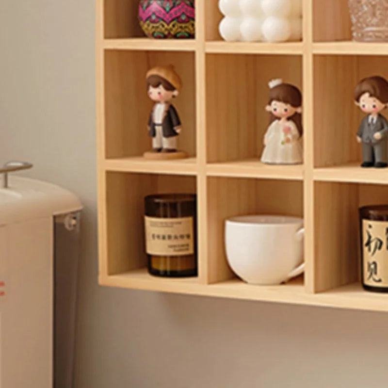 étagère modulaire bois naturel moderne 12 compartiments vases céramique bougies figurines boîte thé tasse