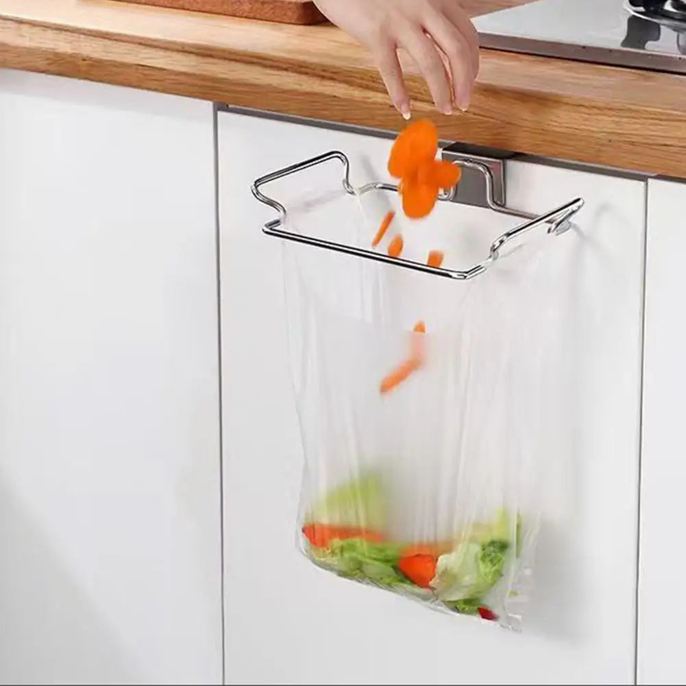 support sac poubelle acier inoxydable moderne transparent argente couroît fixe porte armoire chambre cuisine