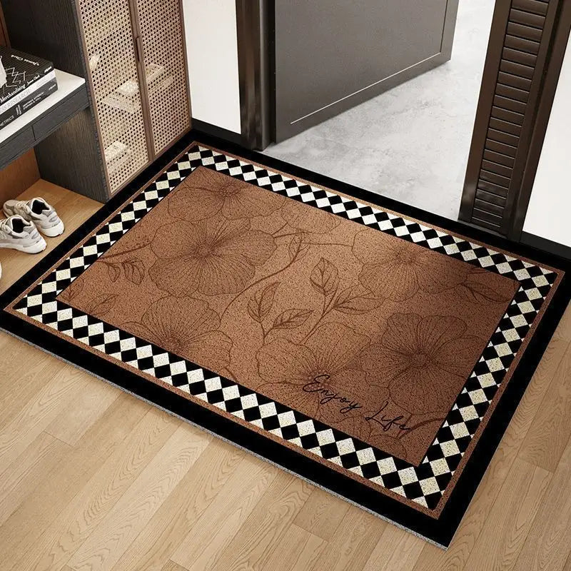 tapis antidérapant marron noir floral fleurs feuilles papillons classique couloir porte maison