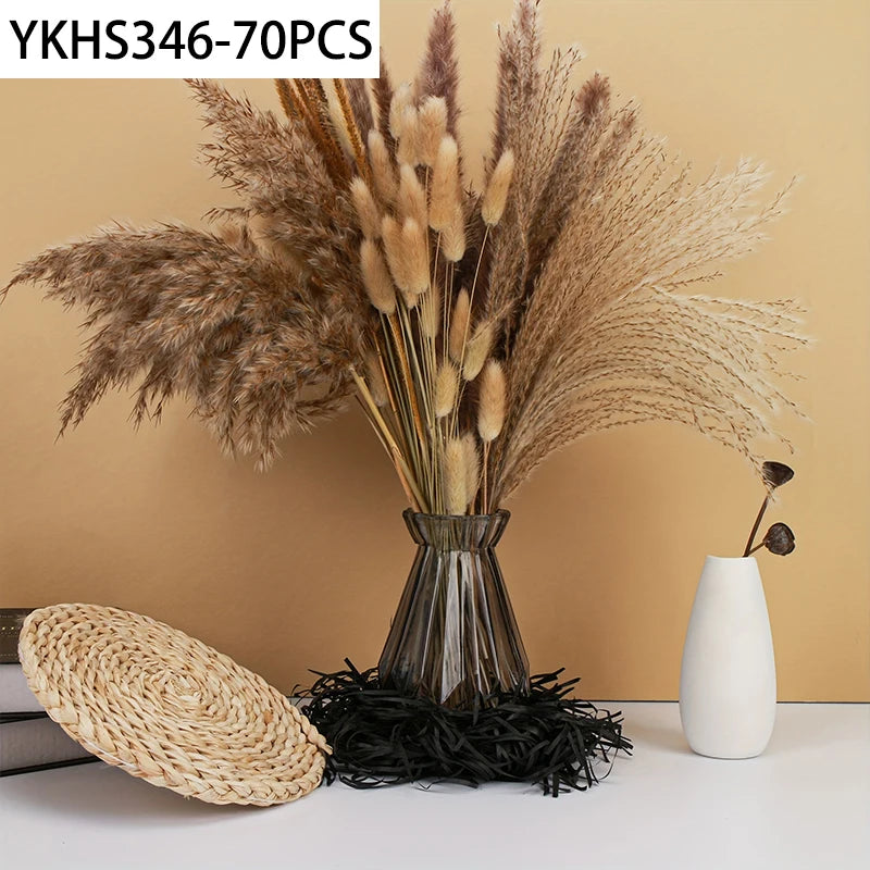 décoration maison bouquets pampas séchés naturels fibres fines rustiques beige marron blanc 40cm anniversaire