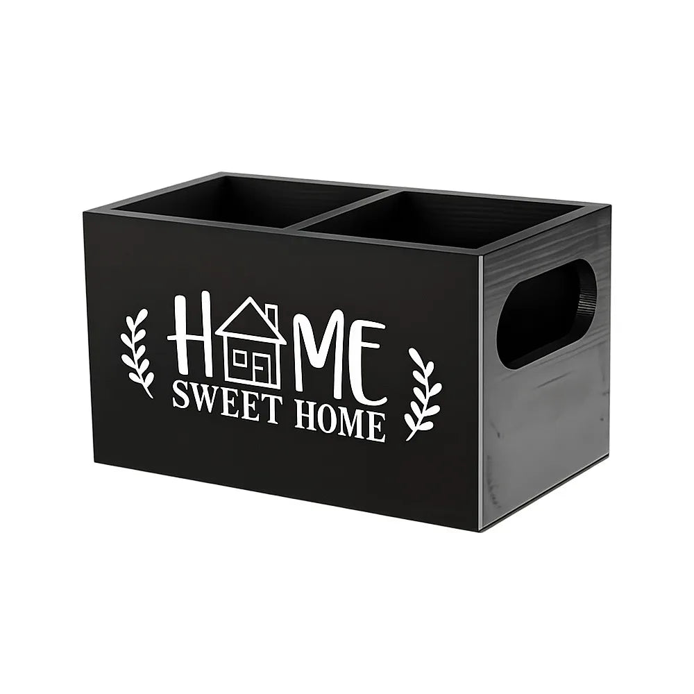 boîte rangement bois minimaliste noir blanc imprimé sweet poignées télécommandes régulateurs
