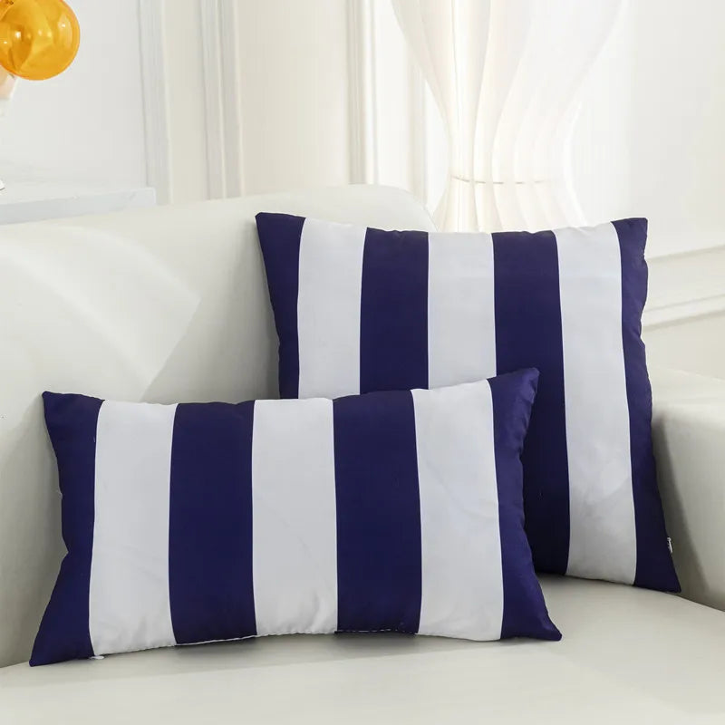 housse coussin extérieure imperméable polyester moderne motif rayé noir blanc 30x50cm 45x45cm
