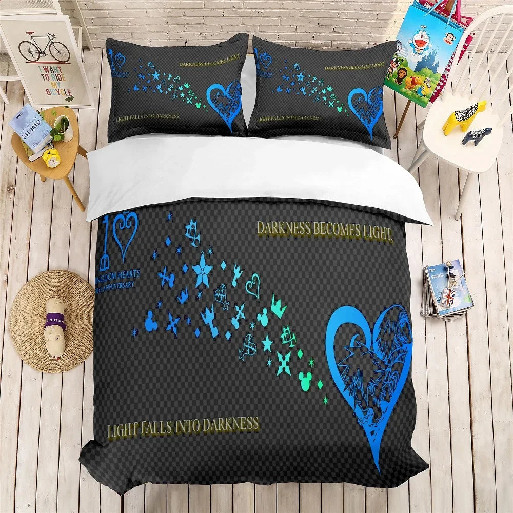 ensemble couette motif cœur étoiles jeu vidéo noir bleu blanc or king size twin