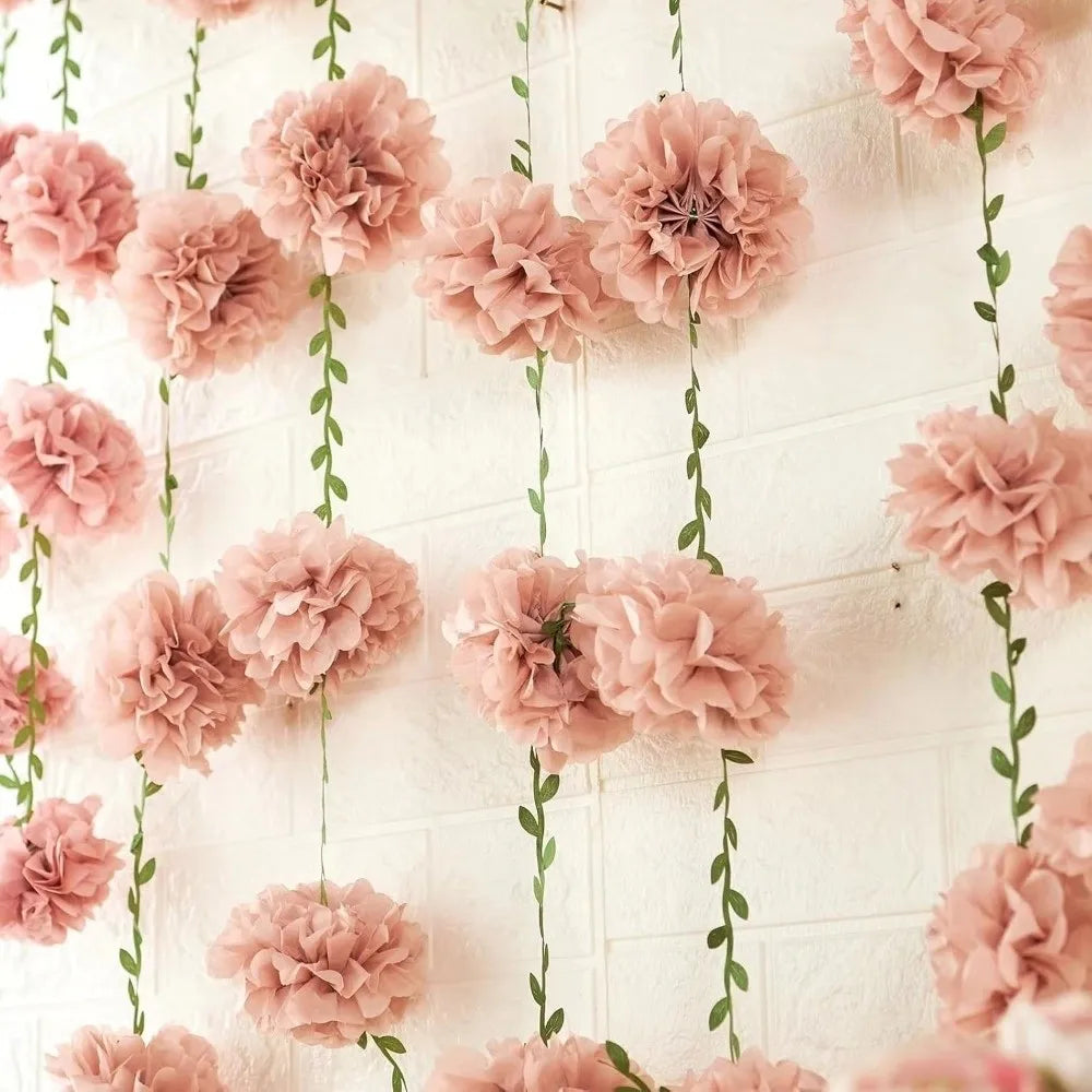 guirlande fleurs artificielles pompons rose blanc bleu modernes 2.5m pièces festive intérieure
