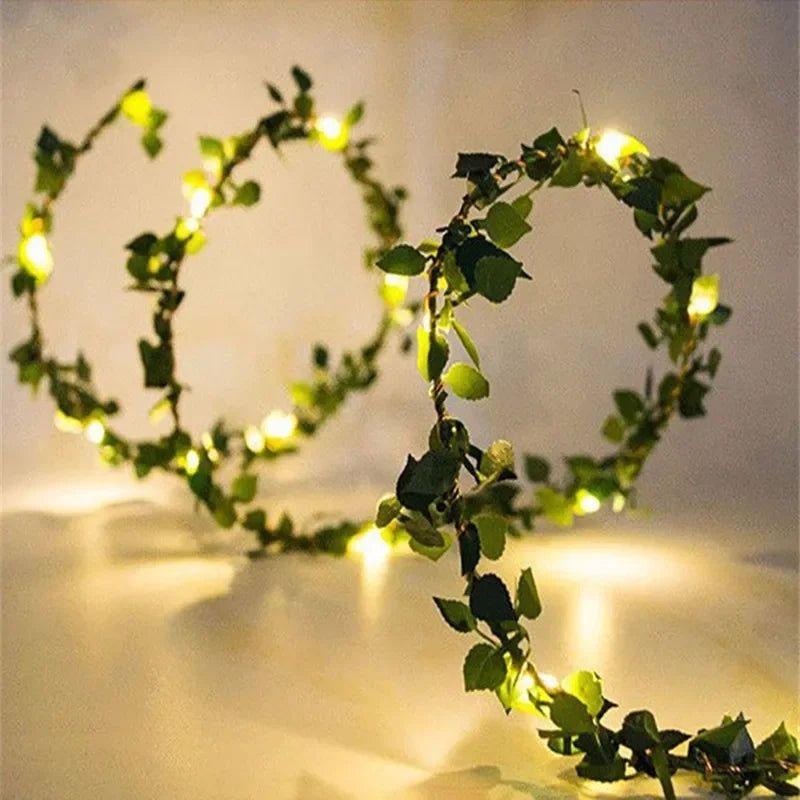 guirlande lumineuse feuilles vertes décoration extérieure noël mariage jardin led auto adhesive