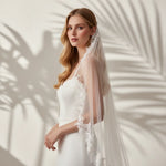 voile mariée blanc broderie florale classique bordure dentelle transparent femme