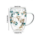 tasse verre double paroi fleurs séchées rose bleu moderne 350ml transparent