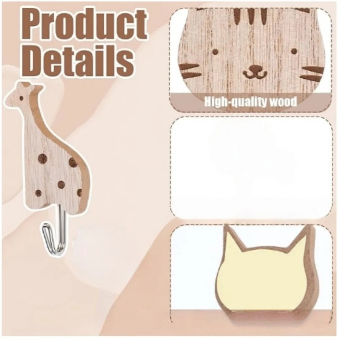 porte sacs animaux dessin animé bois naturel adhésif moderne décoration maison chambre