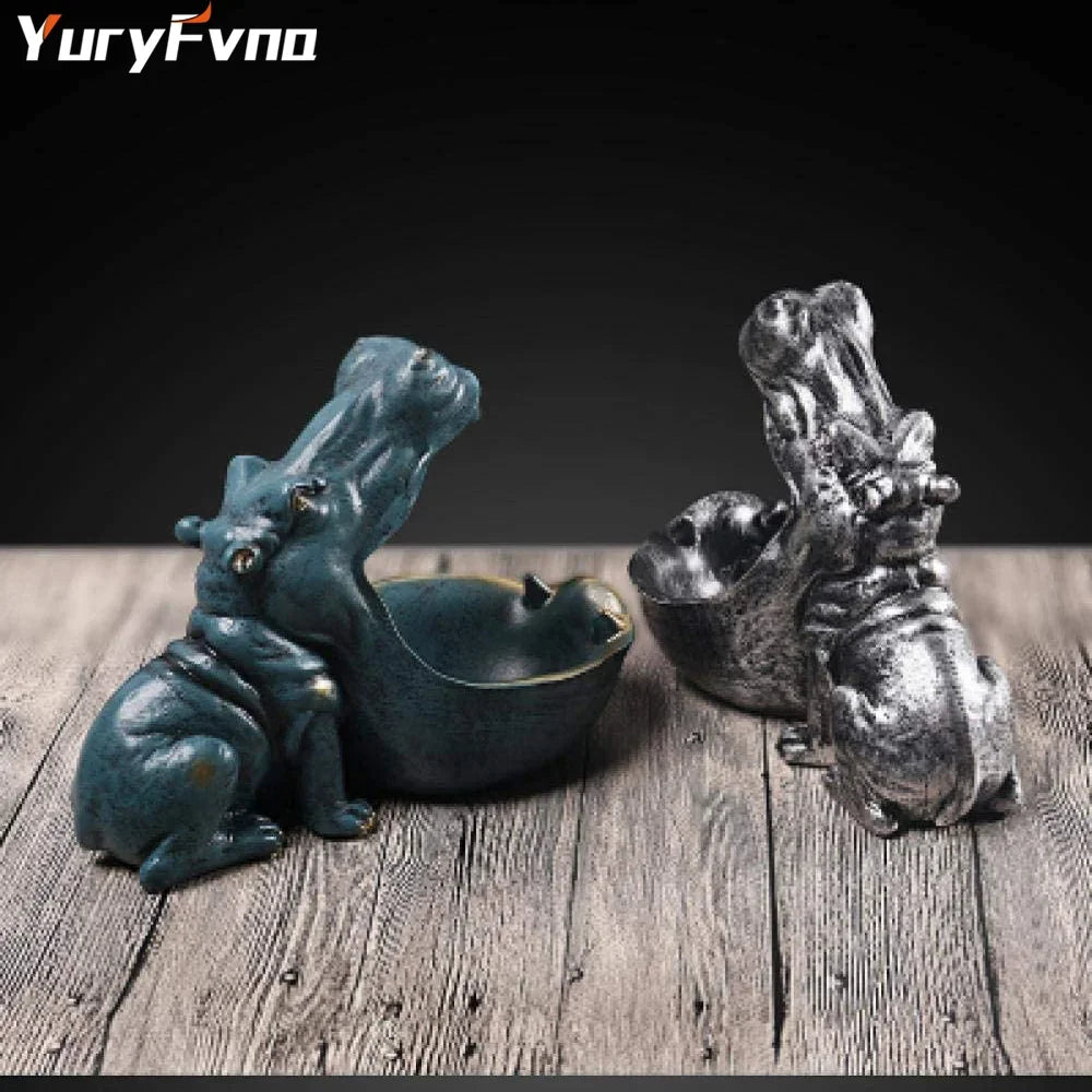 figurine hippopotame résine bleu foncé décoration table contemporaine animalier téléphone rehausseur
