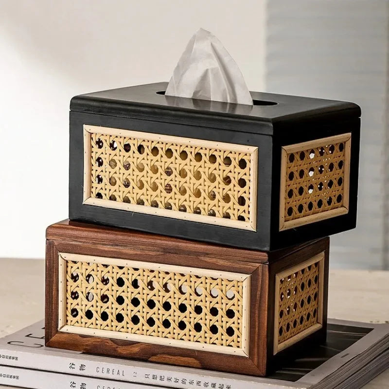 porte mouchoirs tissu amovible boîte carrée rattan noir meuble salon moderne minimaliste papier toilette