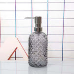 distributeur savon liquide verre transparent moderne bleu vert orange gris rechargeable comptoir salle bains