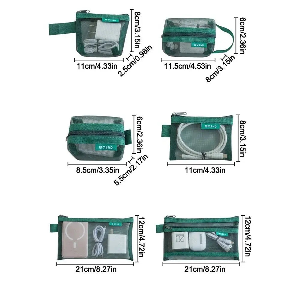 sac main vert maille moderne fermeture eclaire rangement chargeur cable boite données