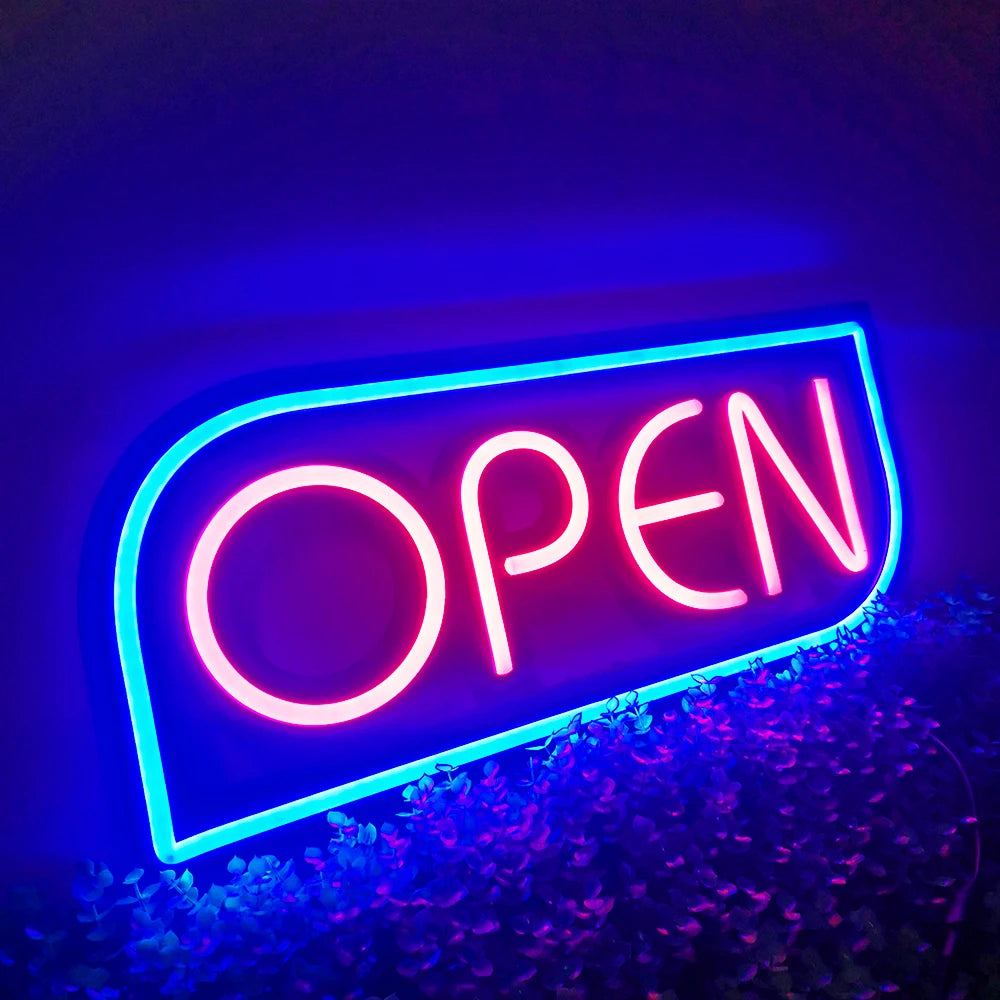 enseigne lumineuse open couleur rouge bleu vert blanc télécommande mode néon