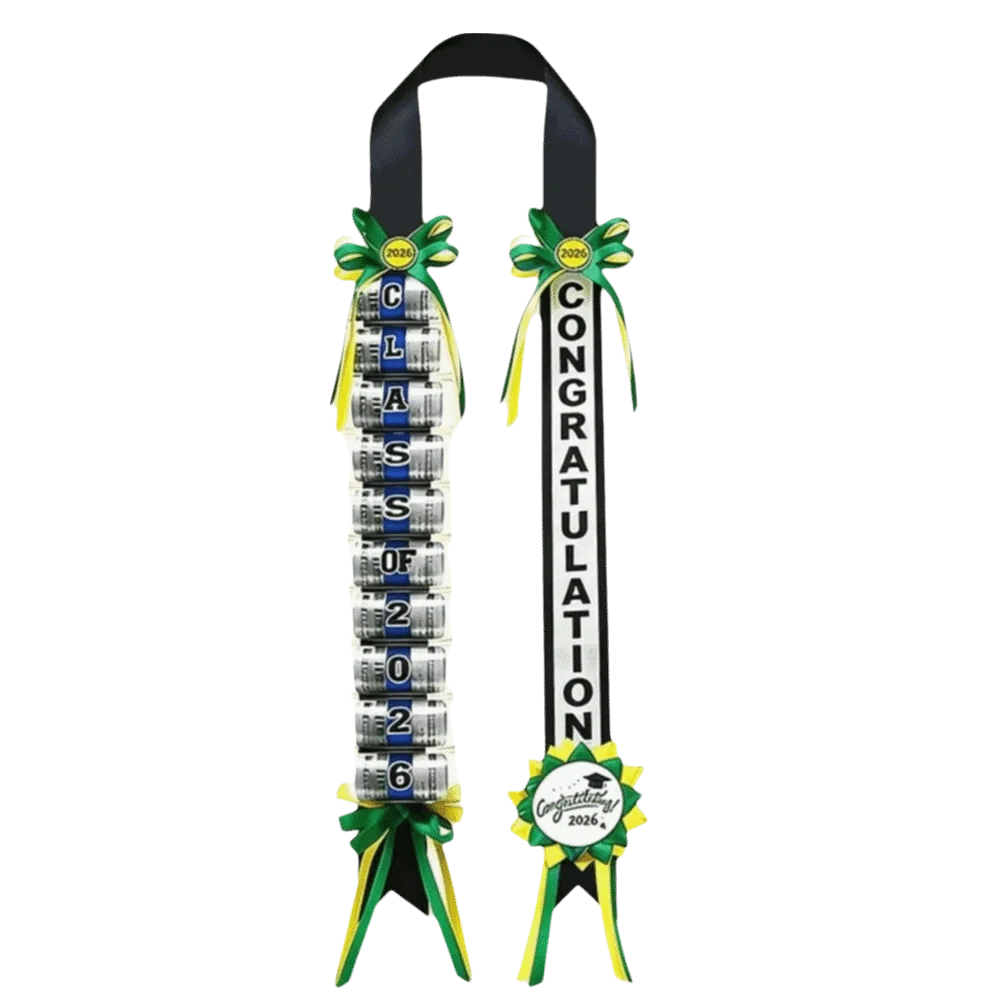rubans graduation class of 2026 décoration voiture broches festives opaques rouges verts or